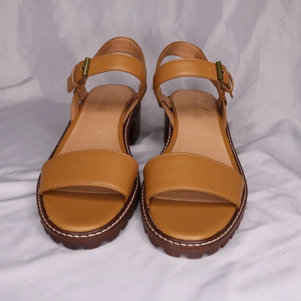 Madewell Tan Leather Lug Sole Block Heel Sandals Size 8 NWOB - Picture 4 of 10